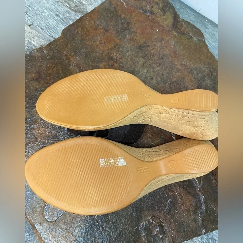 Italian Shoemakers~Dark Brown Shimmery Twist Fabric Wedge Slip-On Sandal~Size 10